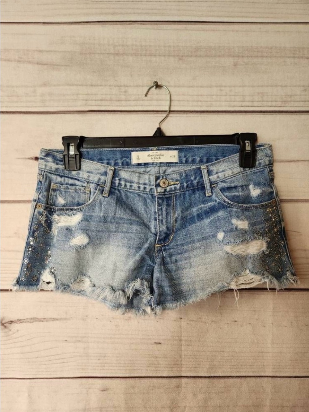 Abercrombie & Fitch Light Blue Distressed Denim Jean Shorts with Studs